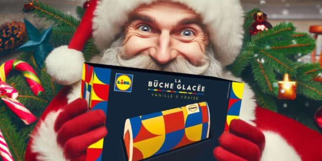 Lidl cartonne avec sa bûche de Noël bleue, jaune et rouge