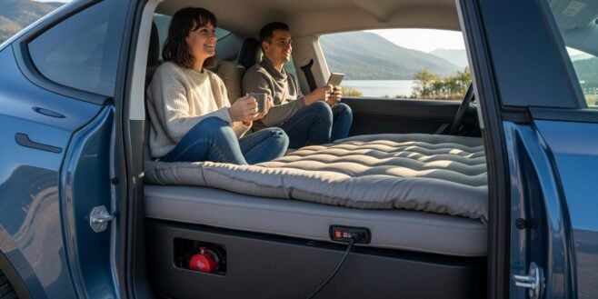 Tuxboard - Tesla lance un matelas gonflable une place pour camper dans votre Model Y sans perdre de coffre