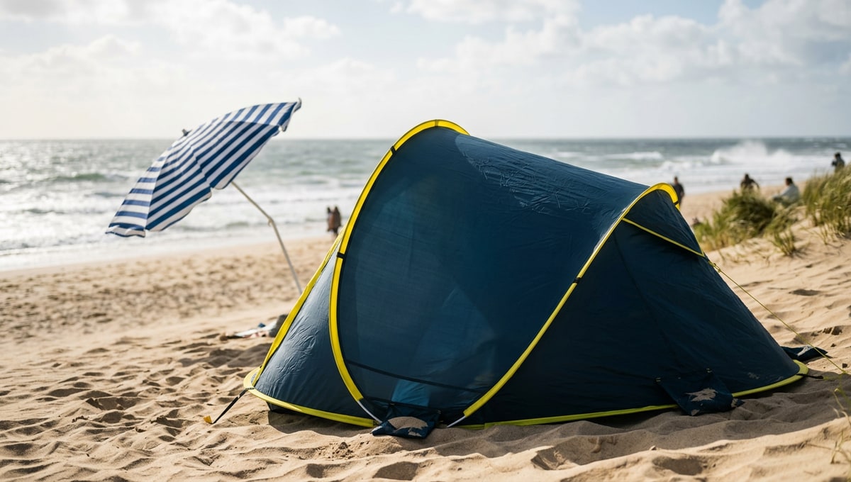 Cette tente de plage Action à 7,47 € tient tête au vent là où le parasol classique abandonne