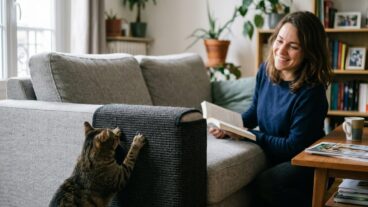 Tuxboard - Ce griffoir GiFi à 9,95€ enveloppe le canapé et sauve enfin le tissu des griffades du chat