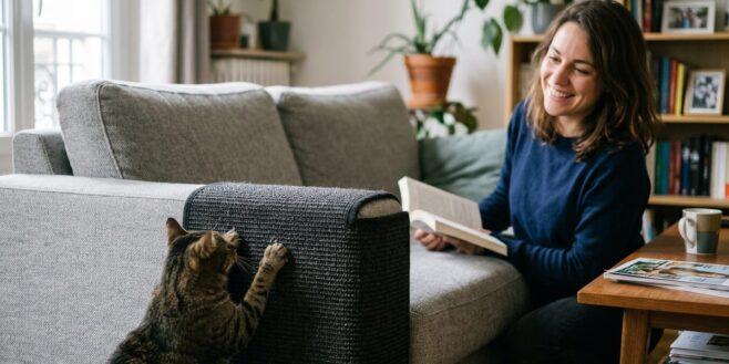 Tuxboard - Ce griffoir GiFi à 9,95€ enveloppe le canapé et sauve enfin le tissu des griffades du chat